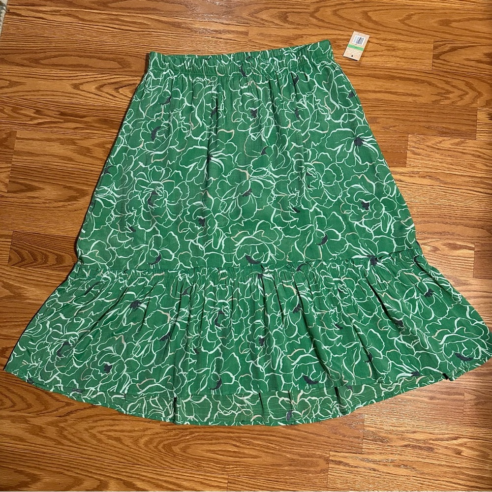 NWT Hope & Harlow Green Floral high low ruffle Skirt size L
